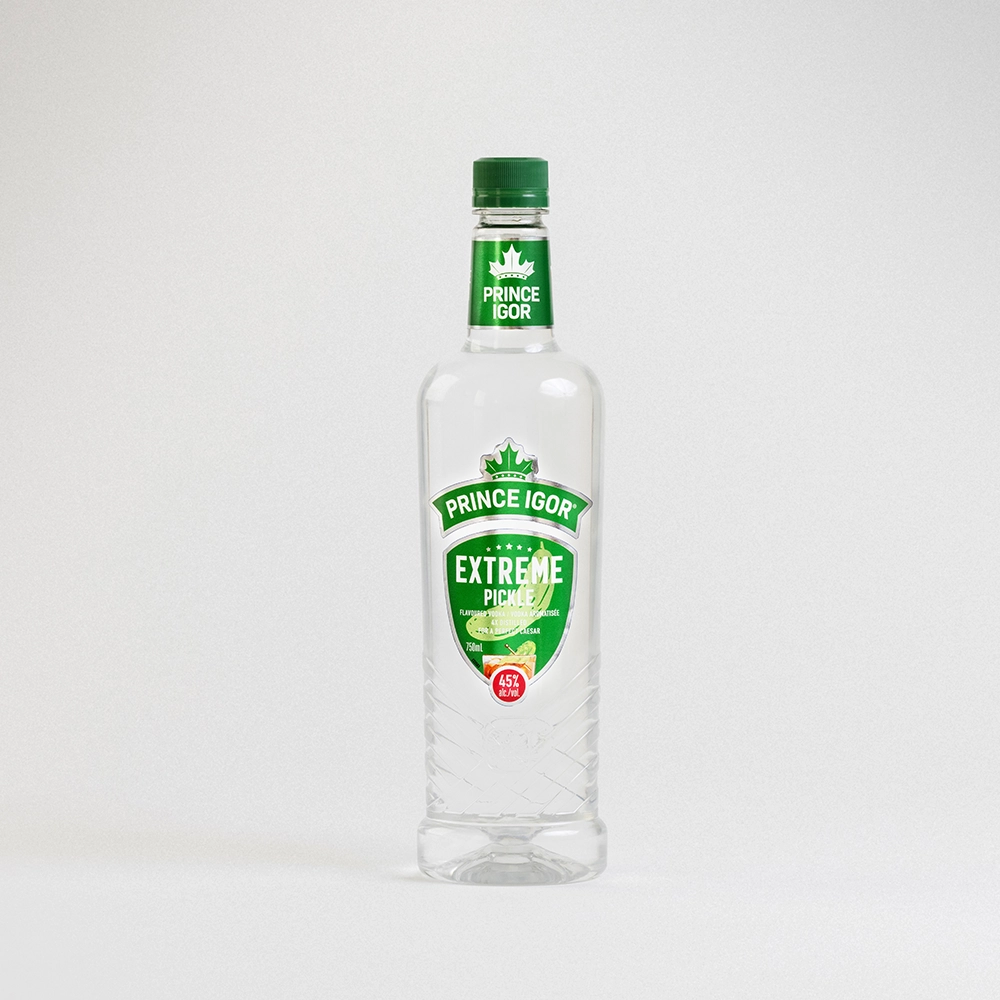 A bottle of Prince Igor Extreme Pickle Flavoured Vodka